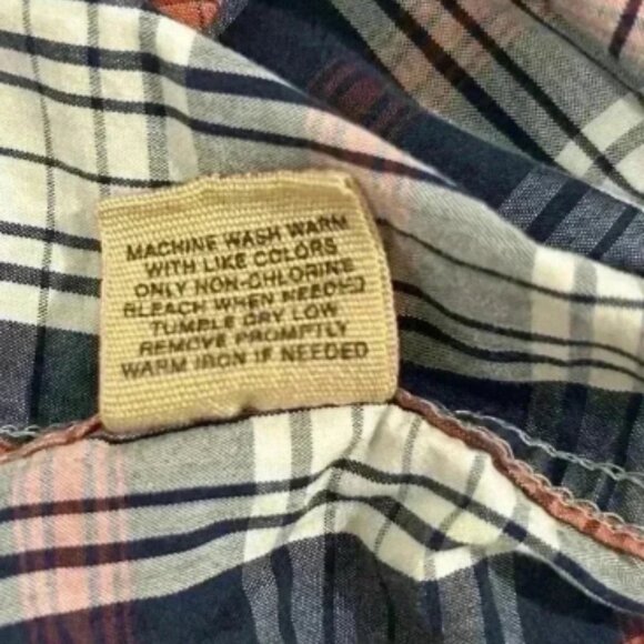 Ruff Hewn Well Worn Men’s Long Sleeve Plaid Button Down Shirt Navy Orange Size L - Picture 4 of 4